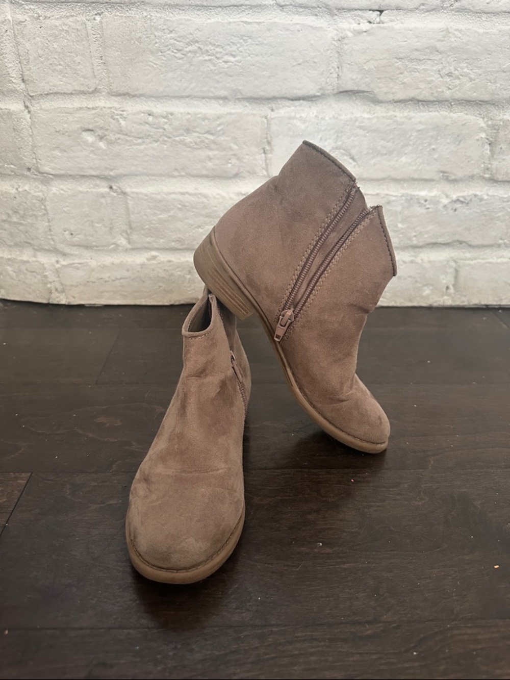 Suede Ankle Boots in Taupe - kids Casual Zip Booties